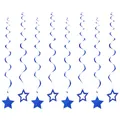 Set of blue spiral hanging decorations with glittery star pendants for party decor - All-blue 8-piece Pendant With Five-pointed Star Spiral Design