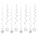 Silver glitter star spiral hanging swirls for birthday party ceiling and room decor - All Silver 8-piece Pendant With Five-pointed Star Spiral Design