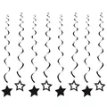 Black star hanging swirl decorations for party ceiling display - All-black 8-piece Pendant With Five-pointed Star Spiral Design