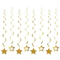 Set of gold glittery star hanging spiral streamers for birthday party ceiling decoration - All-gold 8-piece Pendant With Five-pointed Star Spiral Design