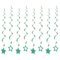 Hanging green metallic spiral streamers with glitter star charms for party decor - All-green 8-piece Pendant With Five-pointed Star Spiral Design