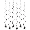 Black spiral hanging decorations with glittery stars for party decor and celebrations - Small Spiral 9cm Small Five-pointed Star Black 6-pack