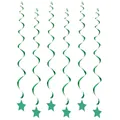 Green metallic spiral party hanging decorations with sparkling glitter star pendants. - Small Spiral 9cm Small Five-pointed Star Green 6-pack