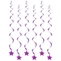 Set of 6 purple spiral hanging decorations featuring glittery star pendants for party - Small Spiral 9cm Small Five-pointed Star Rose Purple 6-pack
