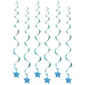 Set of 6 blue metallic spiral hanging decorations with glittery star pendants for parties - Small Spiral 9cm Small Five-pointed Star Light Blue 6-pack