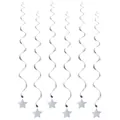 Elegant silver metallic spiral party hanging decorations with glitter star pendants - Small Spiral 9cm Small Five-pointed Silver 6-pack