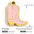 Pendentif botte de cow-boy en émail rose en acier inoxydable doré pour bijoux DIY - Pendentif en Forme de Botte Rose et Jaune (PJ91064)