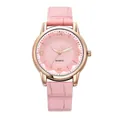 Elegant pink women's quartz watch with rose gold case and crocodile leather strap - Pink