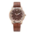 Elegant women's quartz wrist watch featuring a brown leather strap and rose gold case - Brown