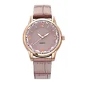 Elegant women's quartz watch with pink leather strap and a rose gold finish case - Light Purple