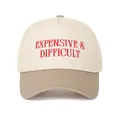 Δίχρωμο καπέλο trucker με κόκκινο κέντημα Expensive & Difficult σε λευκή κορυφή - Ρυθμιζόμενο / Κεντητό Στυλ με Color Block / Ζαχαρί/Χακί