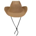 Faltbarer Western-Strohhut in Khaki mit verstellbarem schwarzen Kinnriemen für den Strand - Klassischer Dünnseil-Stil (376) / Hellkaffee