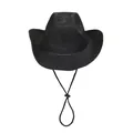 Schwarzer gewebter Western-Strohhut mit verstellbarem Kinnriemen für Sonnenschutz - Klassischer Dünnseil-Stil (376) / Schwarz
