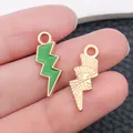 Golden lightning bolt enamel alloy charms for DIY jewelry making bracelet pendants - Green