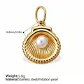 Golden shell-shaped pendant with imitation pearl, stainless steel jewelry, 14.8mm size - Pearl Shell Style (PJ658G(1))
