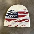 Cozy winter knit beanie with American flag jacquard pattern for men and women outdoors - M (54-59cm) / Beige