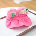 Pink denim pet skirt with plush ears, strawberry and flower decoration - Flower Strawberry Sun Hat