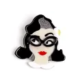 Broche en acrylique de style vintage avec un visage de femme élégante à lunettes - Noir