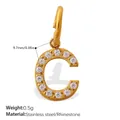Gold plated stainless steel letter C pendant with rhinestones and measurements. - Rhinestone Letter C Style (PJ1146WEGC)