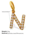Dainty 18K gold plated stainless steel letter N pendant encrusted with rhinestones - Rhinestone Letter N Style (PJ1146WEGN)