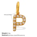 Sparkling 18K gold plated stainless steel letter P pendant with pave set white rhinestones - Rhinestone Letter P Style (PJ1146WEGP)