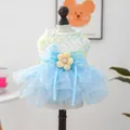 Beautiful light blue butterfly fairy tutu dress for small dogs and cats with flower detail - XS-Bust 30cm, Length 20cm (Approx 1-1.5kg) / Flower Fairy Tutu / Blue