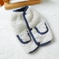 Chaleco cálido de lana de cordero para mascotas con bordes azul marino - XS-Busto 30cm, Largo 20cm (aprox. 1-1,5kg) / Tops / Blanco Crema con Borde Azul Marino