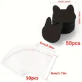 50pcs cat-shaped black earring display cards with 50pcs clear self-sealing bags set - Cat Head - Black Suit