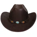 Vintage dark brown faux leather Western cowboy hat featuring a turquoise and beaded hatband - 371b Coffee Brown Single-level Top / M (56-58cm)