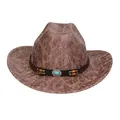 Vintage brown cracked faux leather western cowboy hat with turquoise bead accent band - 371c Khaki Single Top / M (56-58cm)