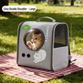 Large grey breathable cat carrier backpack with space capsule bubble window for travel - L / Gray