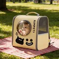 Großer beiger Katzenrucksack mit transparentem Fenster und atmungsaktivem Mesh-Design - Rucksack Katzentasche Beige Groß / Hochwertiger Rucksack