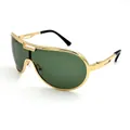 Retro oversized shield sunglasses with gold metal frame and dark green one-piece lens - Gold Frame Dark Green Lens