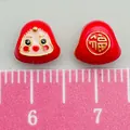Red enamel Zongzi charm bead with smiling face and fortune character for DIY jewelry - Small Red Straight Hole Smiley Zongzi (22643)
