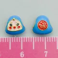 Handmade blue enamel Zongzi charms with smiling face and Fu symbol for DIY jewelry making - One Blue Straight-through Smiley Face Rice Dumpling 9x8mm Hole 2.5mm Diameter 0.95g 22625g.