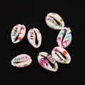 Natural freshwater shell beads with painted flowers and inspirational English words - Mixed Color Patterns