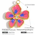 Kleiner Edelstahl-Blumenanhänger mit pinkfarbener und blauer Emaille und Strassstein - Pj93607c (klein) (rosa)