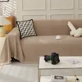 Cubre sofá beige extra largo con patrón de espiga y flecos decorativos elegantes - 180*130 / Caqui