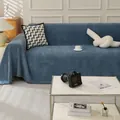Blue herringbone textured sofa cover blanket with elegant fringe detail for living room - 180*130 / Blue