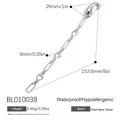 Silver stainless steel heart link bag chain extension with dimension and weight details - Silver Heart Ring Chain (BL010038)