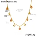 Technical detail of gold plated necklace with pink water-drop zircon charms. - P1695 - Golden Pink Zircon Necklace