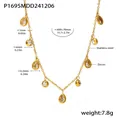 Gold-plated stainless steel necklace with teardrop zircon charms, total weight 7.8g - P1695 - Golden White Zircon Necklace