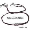 Ethnic braided hair rope with turquoise accent and tassels 120cm long 26g weight - Ethnic Tassel Necklace (BN-0249) / Brown Rope Blue Point