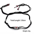 Handmade ethnic Mongolian Tibetan style braided hair rope with silver accents and red beads - Ethnic Tassel Necklace (BN-0249) / Black Rope Red Point