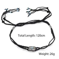 Handmade ethnic braided hair rope with blue beads and silver accents, 120cm length - Ethnic Tassel Necklace (BN-0249) / Black Rope Blue Point