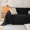 Elegant black herringbone sofa cover throw with fringed edges for modern living room decor - 180*300 / Black