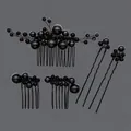 Exquisite handmade black faux pearl hair comb and hairpin accessory set for bridal weddings - Black Versatile Photo Set Hs-j7138blk