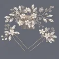 Handmade pearl crystal bridal hair comb and pins set in gold for wedding hairstyles - Gold Bridal Hair Accessory Set Hs-j6971g