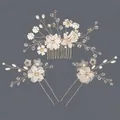 Elegant bridal hair accessory set featuring white flower petals pearls and clear crystals - Princess Luxury Evening Set Hs-j6424