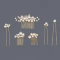 Handmade golden bridal hair comb and pin set with white pearls for elegant updos - Pearl Hair Comb And Hairpin Set Hs-j6909g